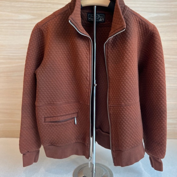 Quilted Bomber Style Rust Color Zip Sweatshirt - Picture 4 of 8